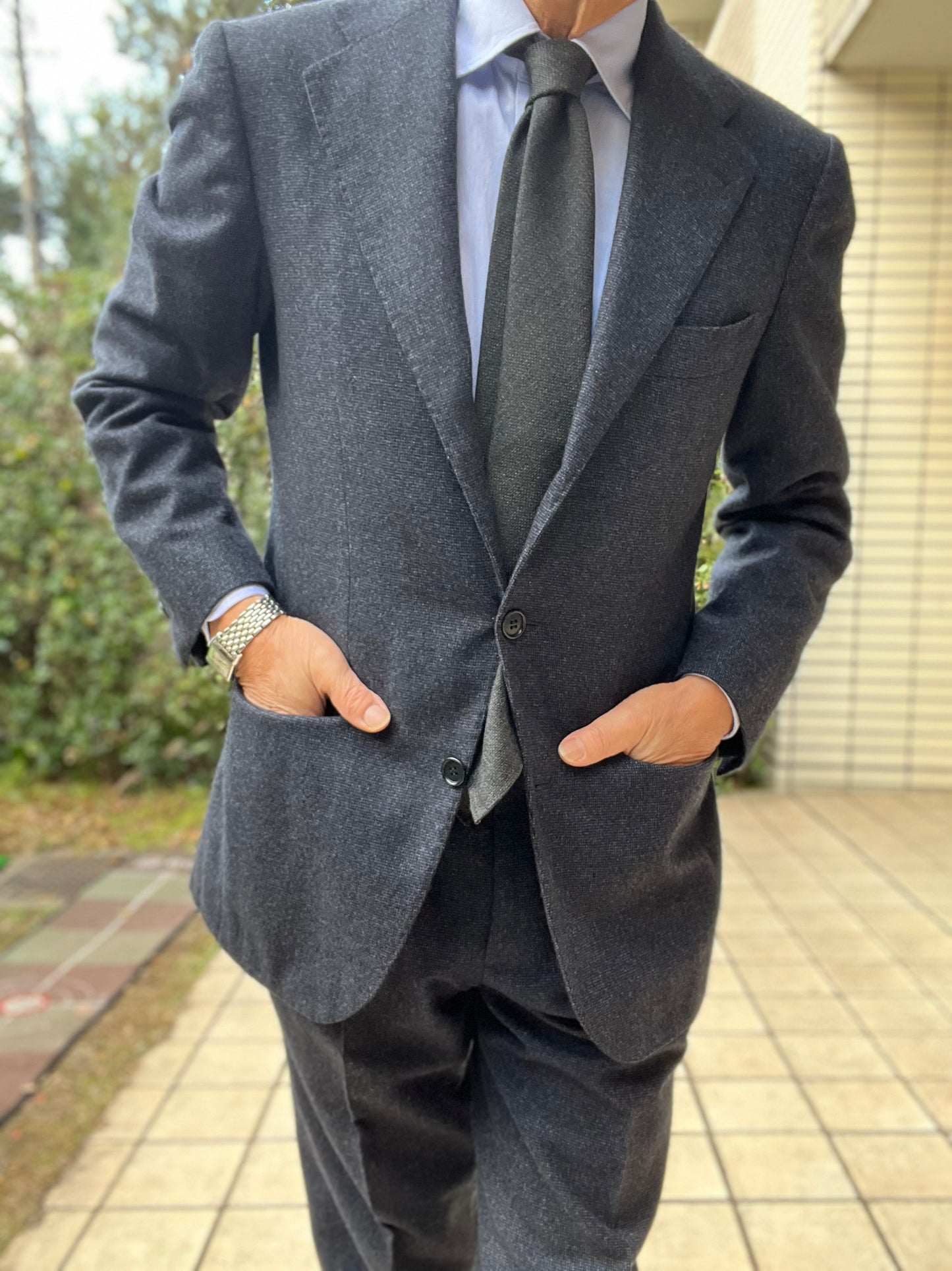 Grey 刺繍付き3つ折タイ from Atto Vannucci Firenze