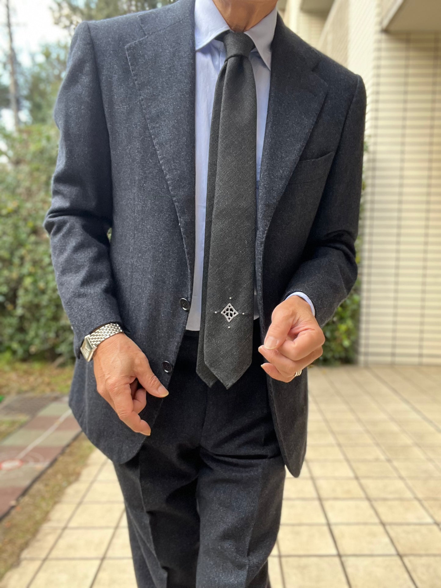 Grey 刺繍付き3つ折タイ from Atto Vannucci Firenze